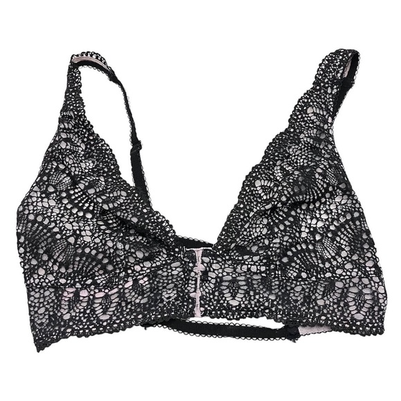 Victoria’s Secret Black Laced Overlay Cage Strap Front Snap Triangle Bralette - Picture 1 of 5
